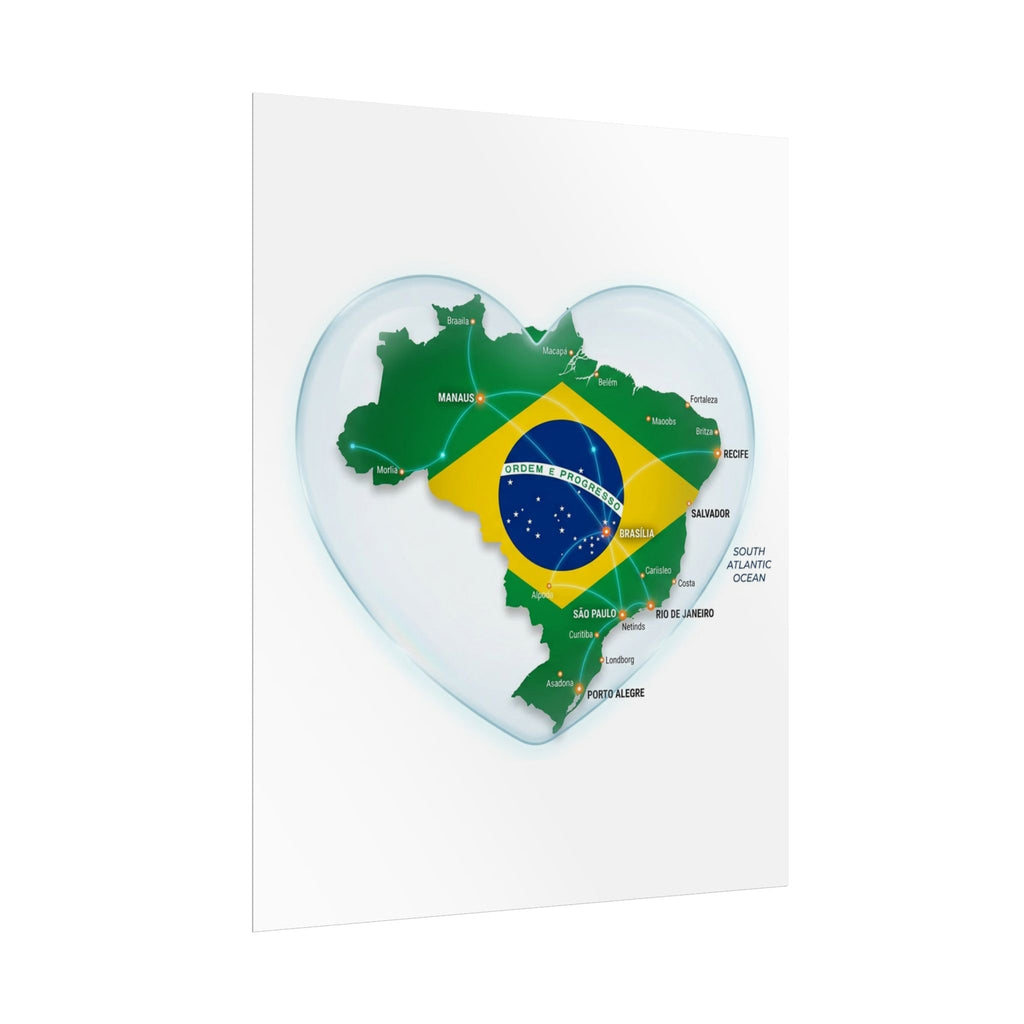 Brazil Heart Map Poster – Rolled Country Flag Wall Art