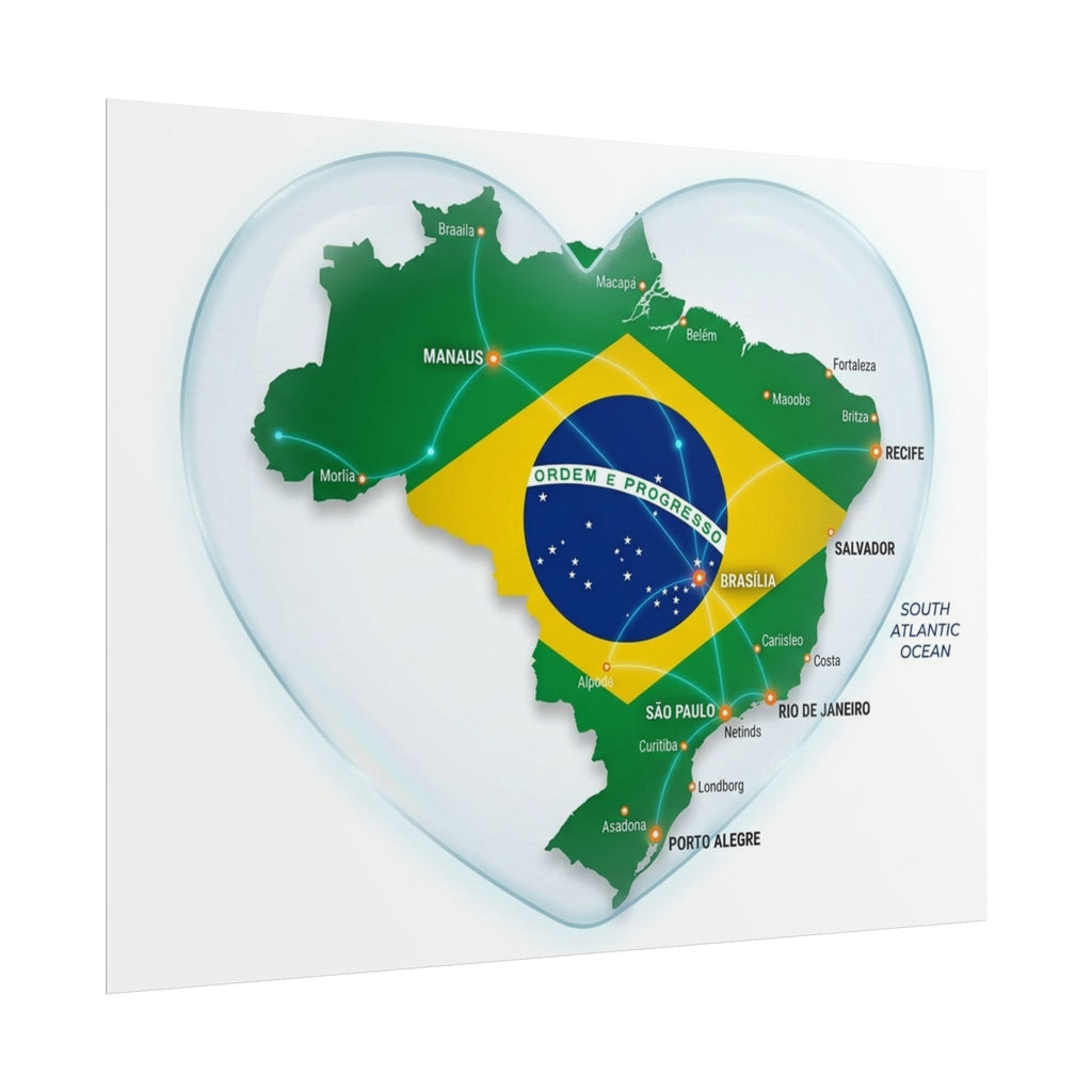 Brazil Heart Map Poster – Rolled Country Flag Wall Art