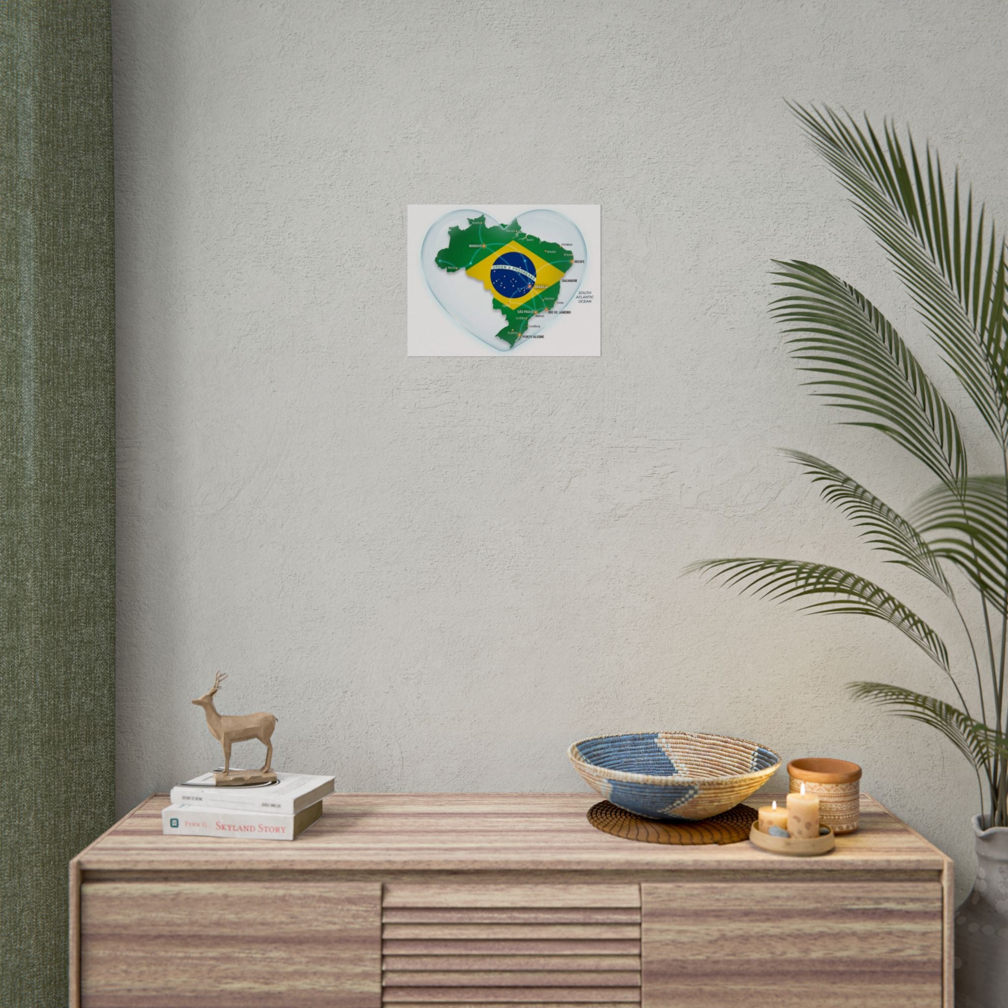 Brazil Heart Map Poster – Rolled Country Flag Wall Art