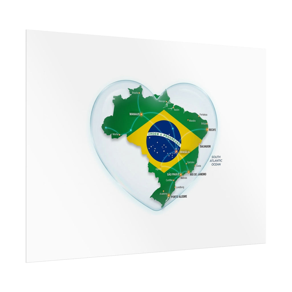 Brazil Heart Map Poster – Rolled Country Flag Wall Art