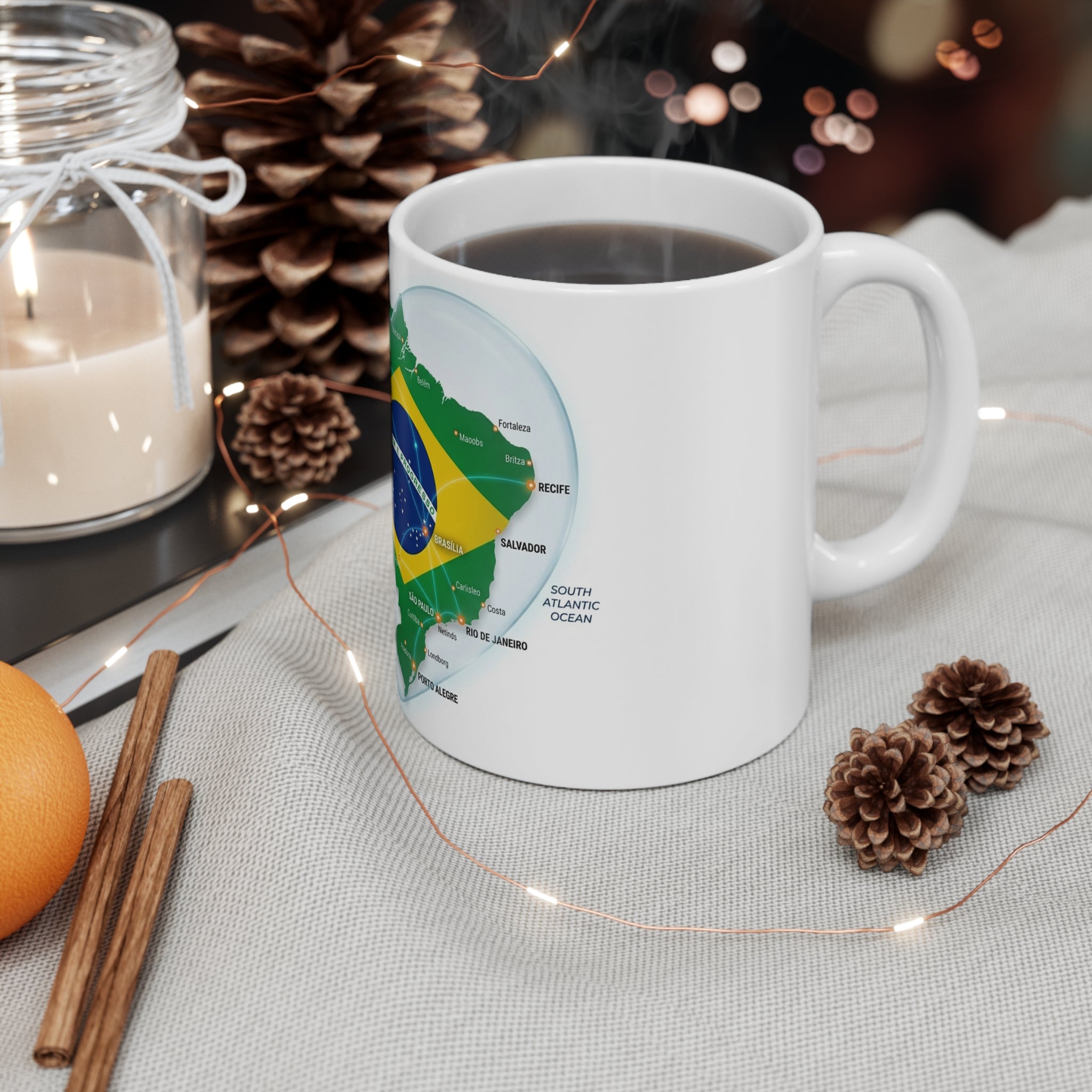 Brazil Flag Map Heart Mug — 11oz Brazilian Pride Coffee Cup