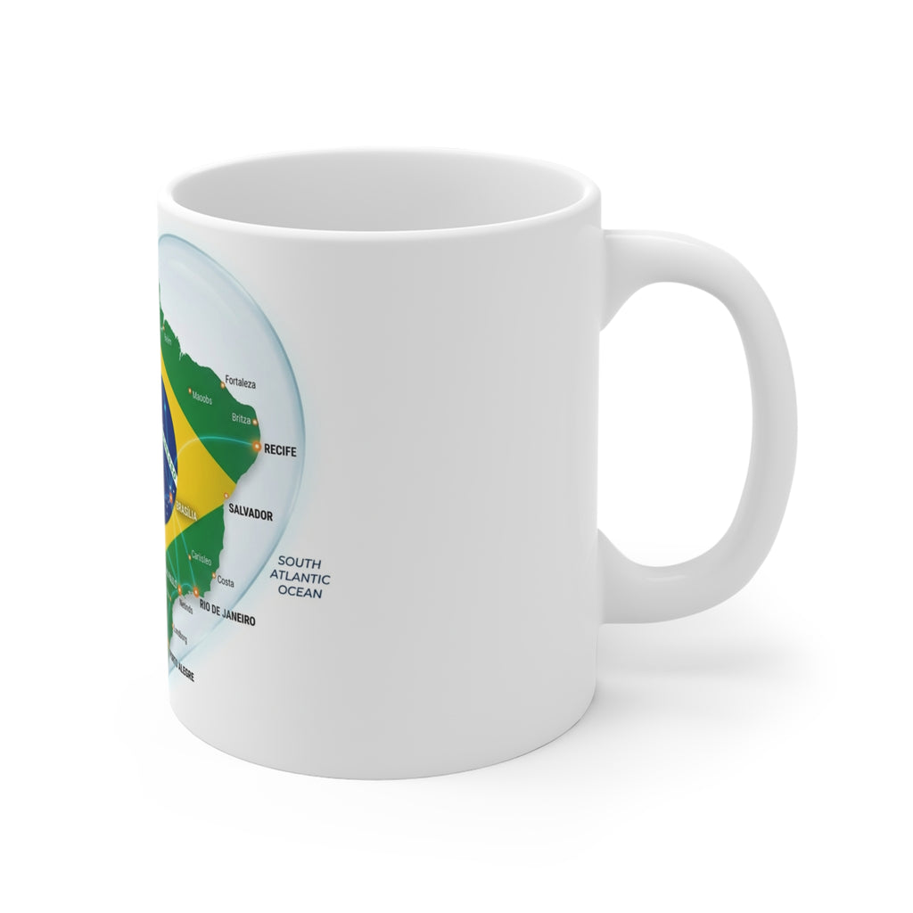 Brazil Flag Map Heart Mug — 11oz Brazilian Pride Coffee Cup