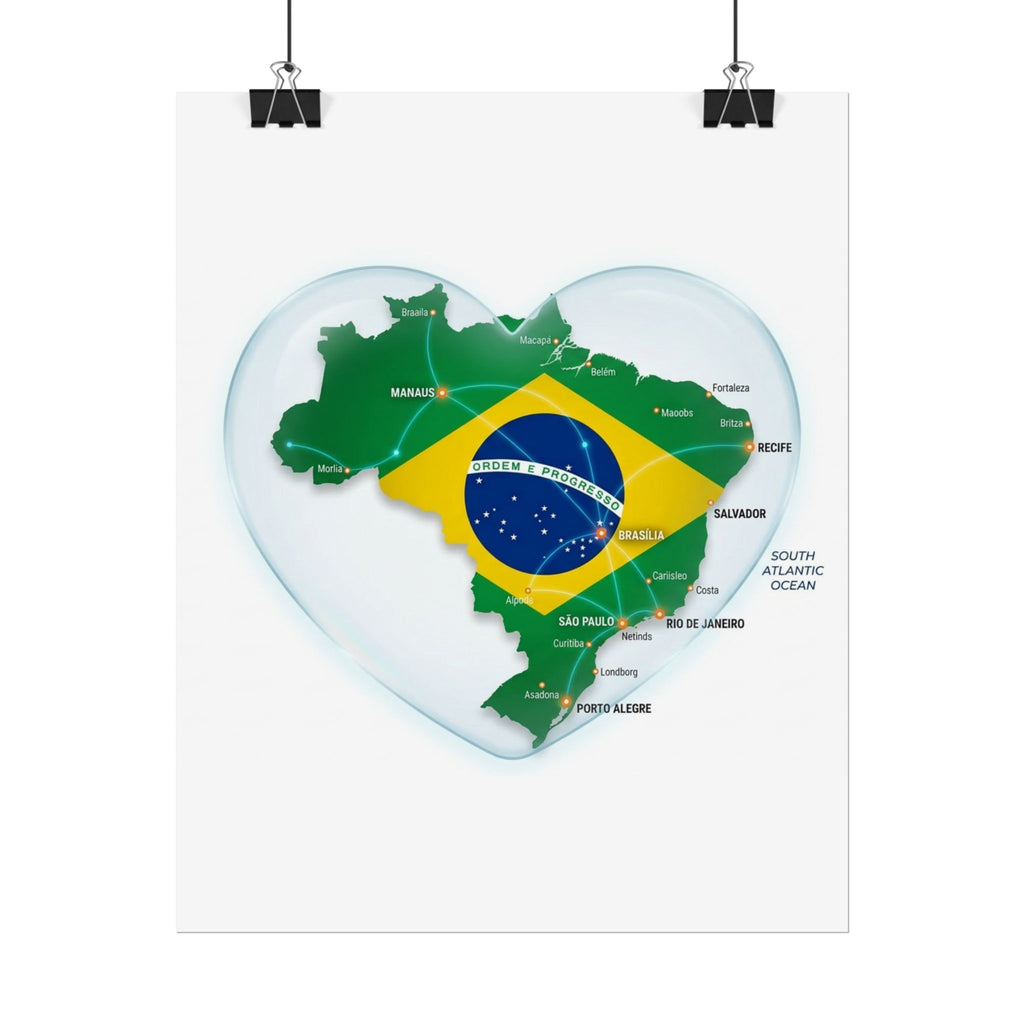 Brazil Heart Map Poster – Rolled Country Flag Wall Art
