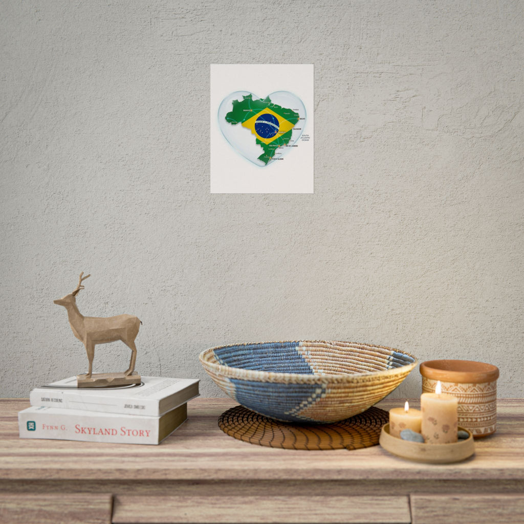 Brazil Heart Map Poster – Rolled Country Flag Wall Art