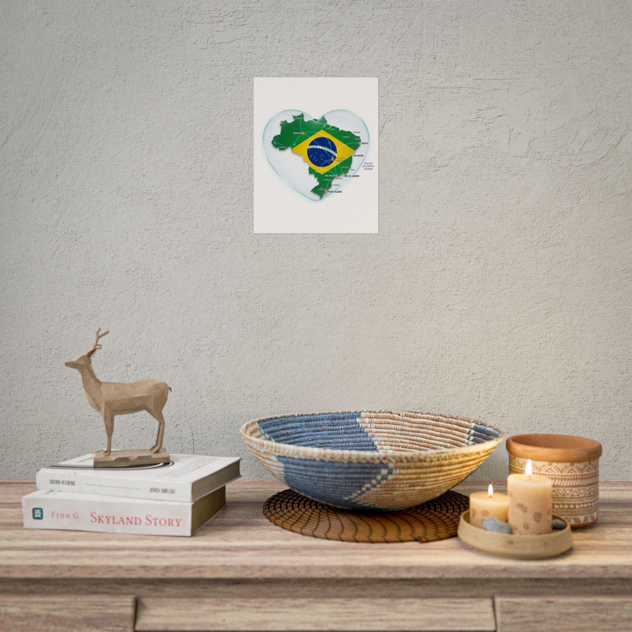 Brazil Heart Map Poster – Rolled Country Flag Wall Art