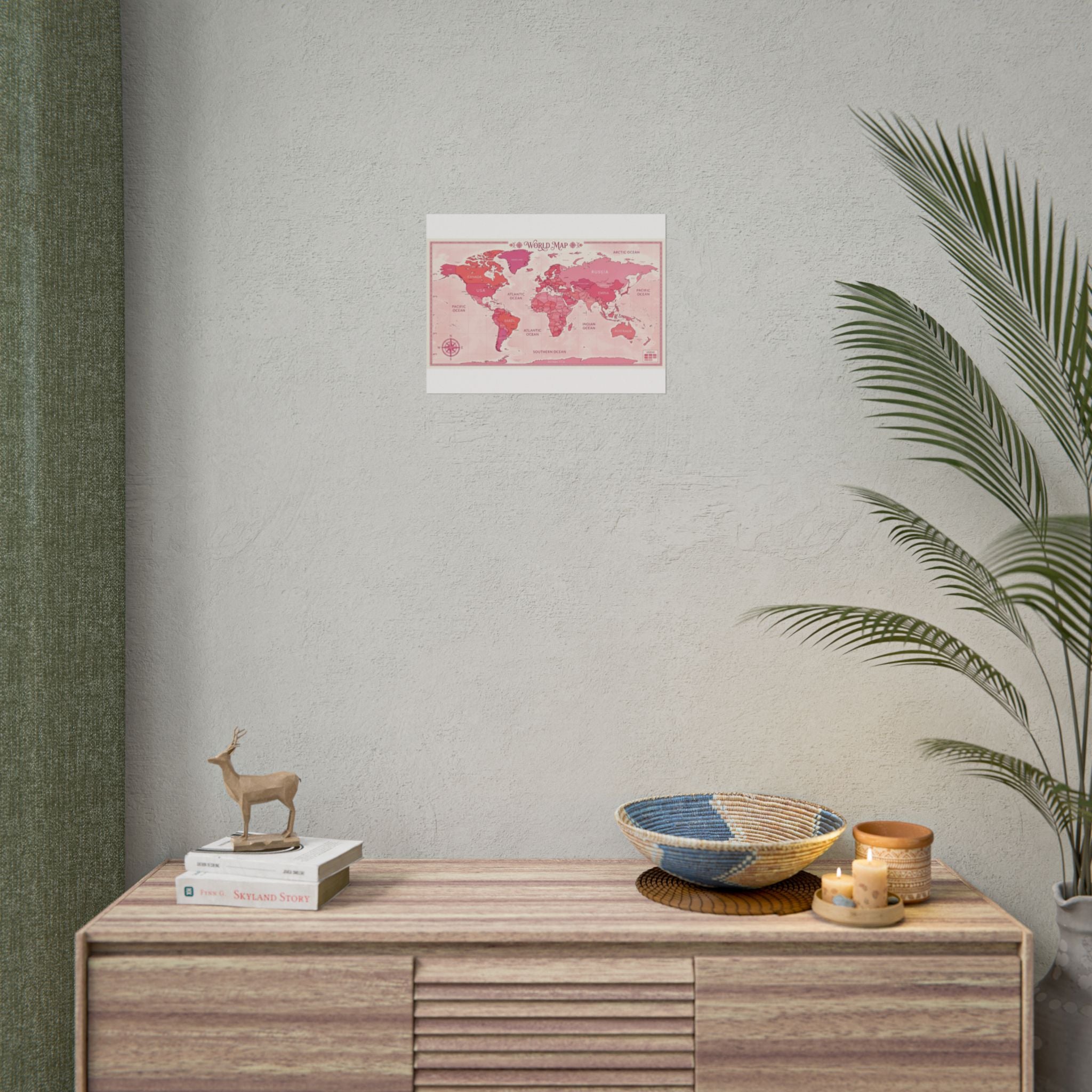 Pink Vintage World Map Poster — Rolled Wall Art for Travel Lovers