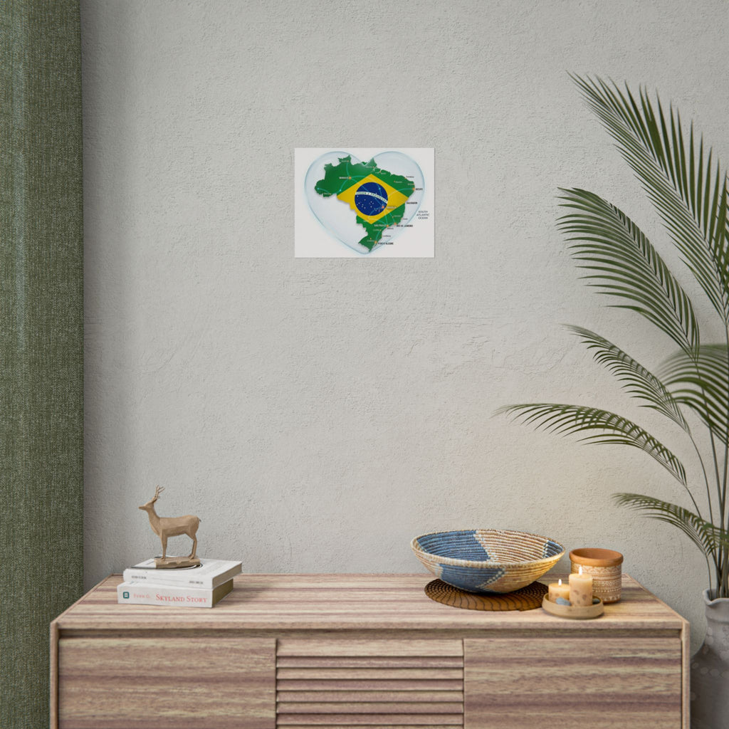 Brazil Heart Map Poster – Rolled Country Flag Wall Art