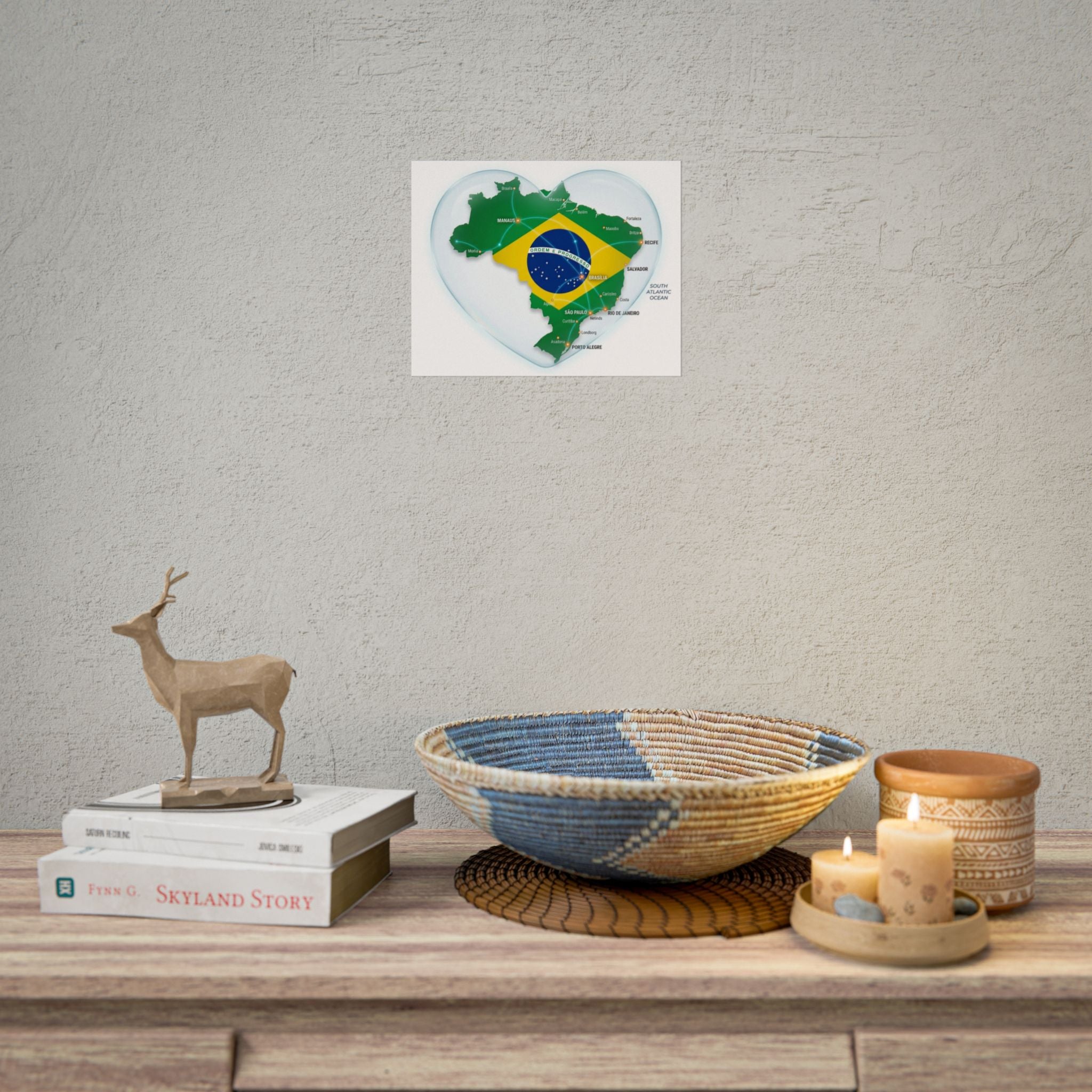 Brazil Heart Map Poster – Rolled Country Flag Wall Art