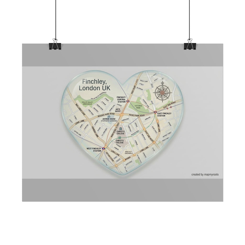Heart Map Poster — Finchley, London UK Rolled Poster