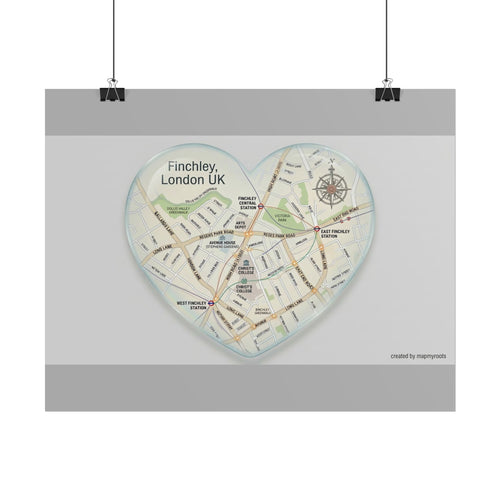 Heart Map Poster — Finchley, London UK Rolled Poster