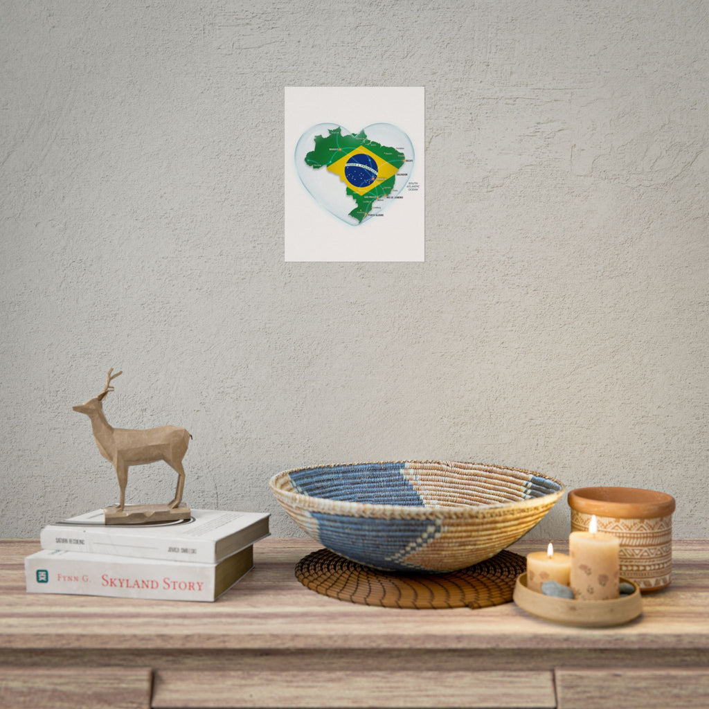 Brazil Heart Map Poster – Rolled Country Flag Wall Art