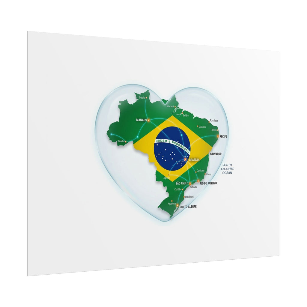 Brazil Heart Map Poster – Rolled Country Flag Wall Art