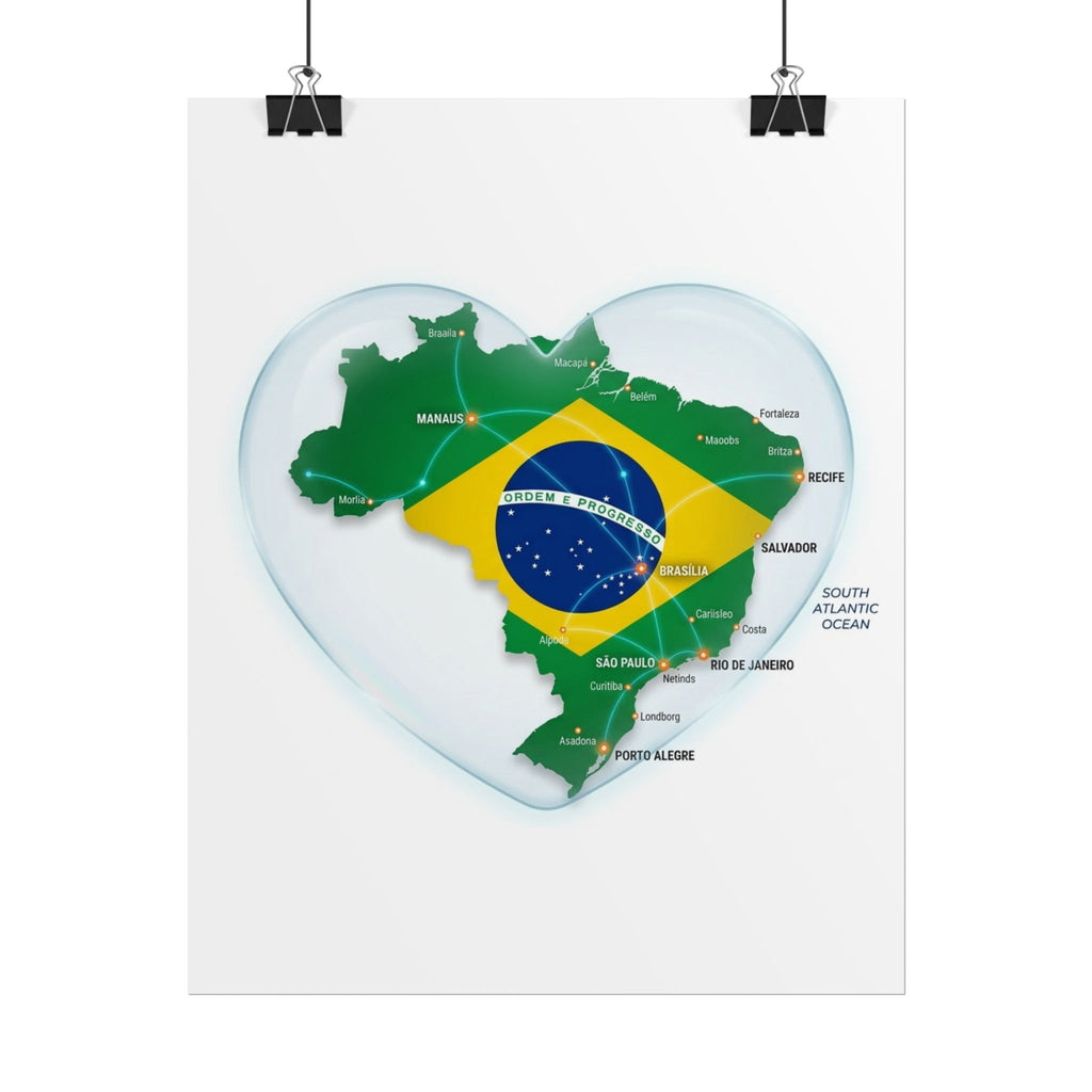 Brazil Heart Map Poster – Rolled Country Flag Wall Art